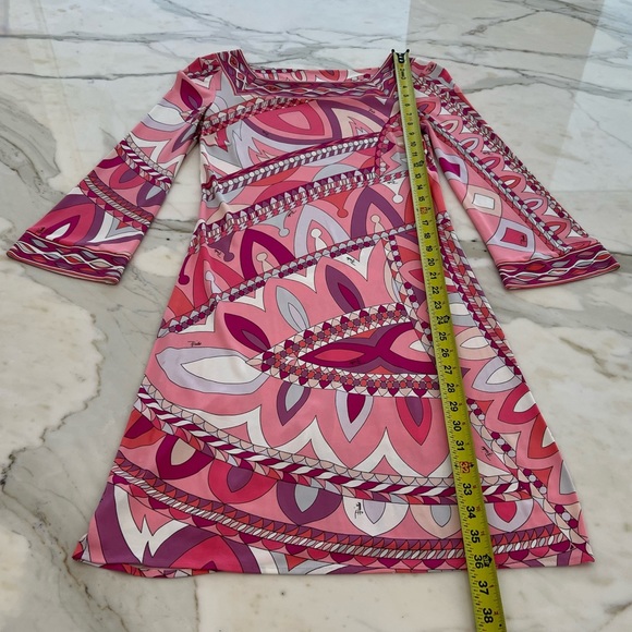 EMILIO PUCCI PINK PRINT SQUARE NECK BELL SLEEVE DRESS SIZE IT 40 / US 6 - Picture 14 of 16